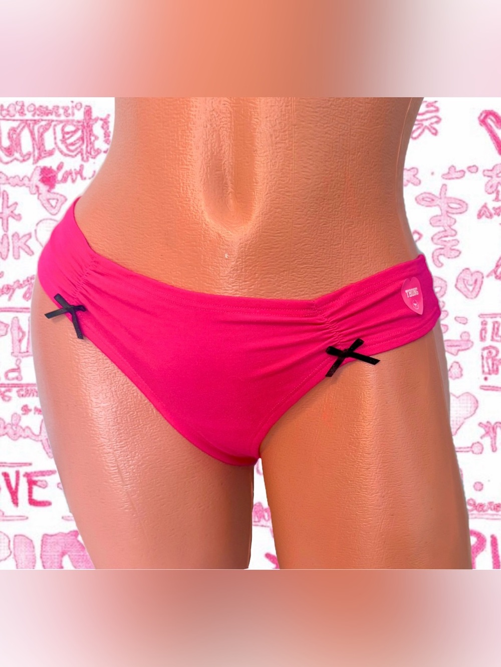 NWT PINK Low Rise Ruched Front Thong Vintage Victoria's Secret Y2K - Med